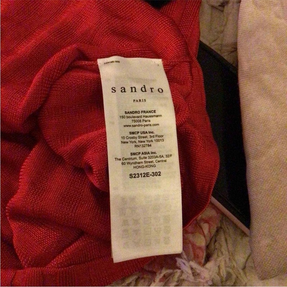 Sandro Red Ribbed Top Tee Short Sleeve Pullover Small - Picture 12 of 16
